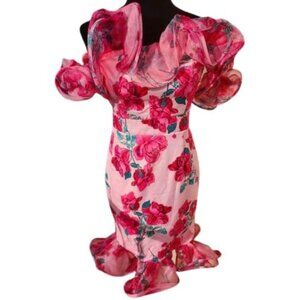 Luxury Designer Runway Wedding Evening Cocktail Flowers Roses Ruffles Dress Gown